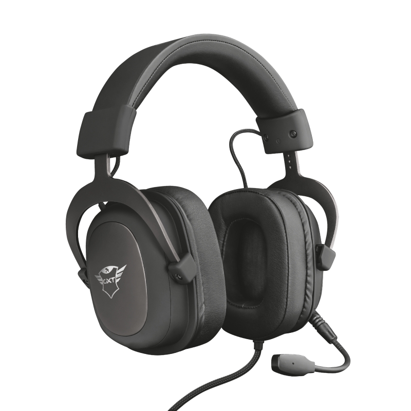 Trust Gaming GXT 414 Zamak Auriculares con Microfono - Microfono Flexible - Diadema Ajustable - Amplias Almohadillas - Altavoces de 53mm - Cable Trenzado de 1m - Color Negro