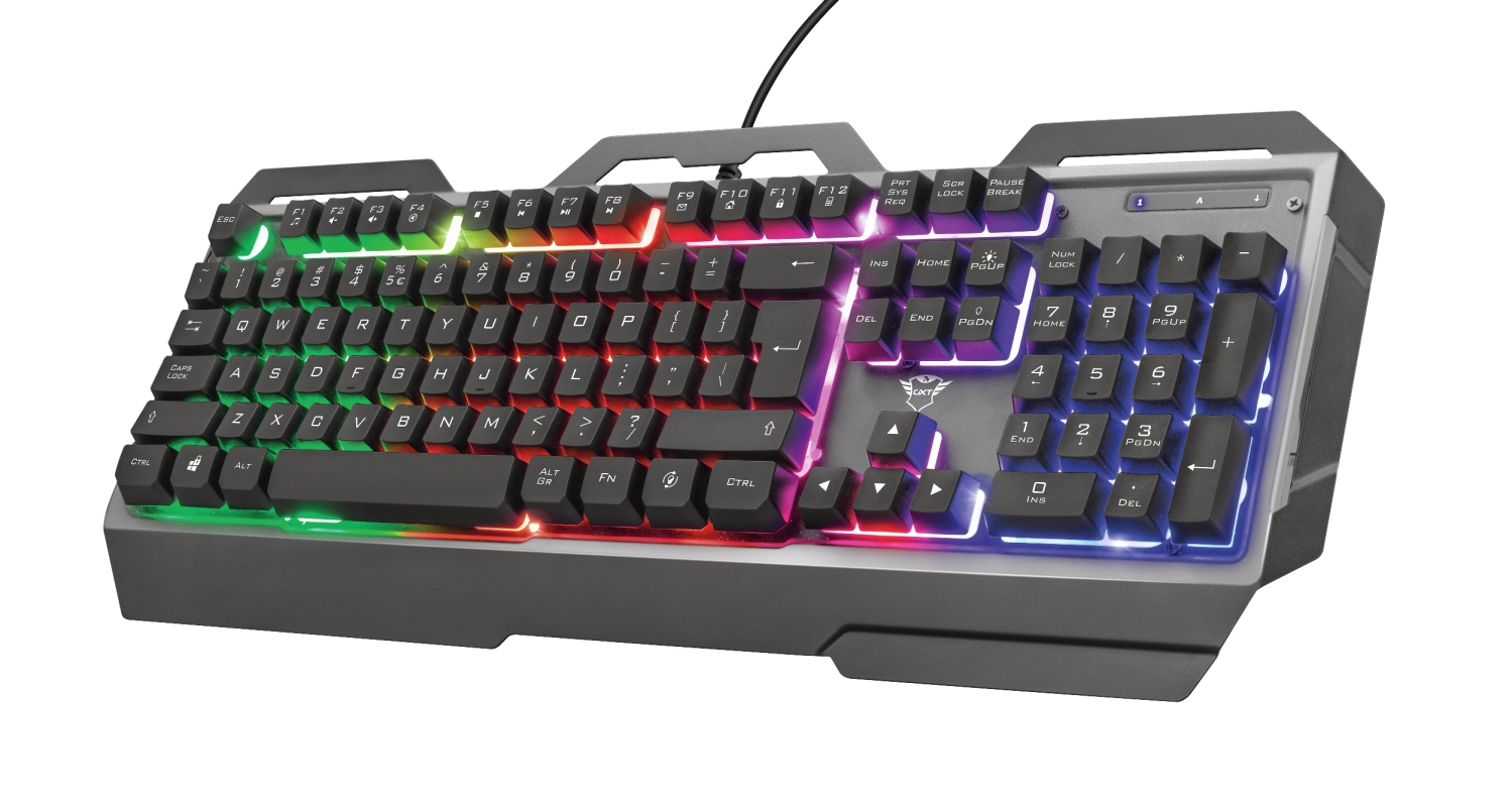 Trust Gaming GXT 856 Torac Teclado USB - 12 Teclas Multimedia - Antighosting - Iluminacion LED - Placa Superior Metalica - Cable de 1.80m - Color Gris Oscuro