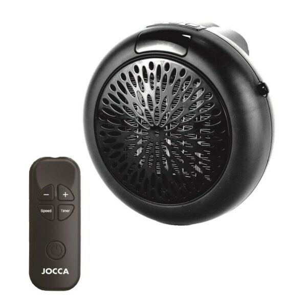 Jocca Mini Calefactor Electrico 600W - Sin Cable - 2 Velocidades - Temporizador Porgramable hasta 12 Horas - Termostato Ajustable - Mando a Distancia