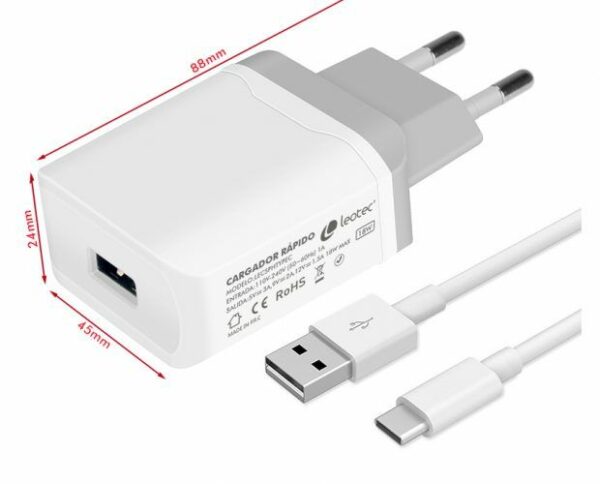Leotec Cargador de Carga Rapida USB-A/USB-C 18W