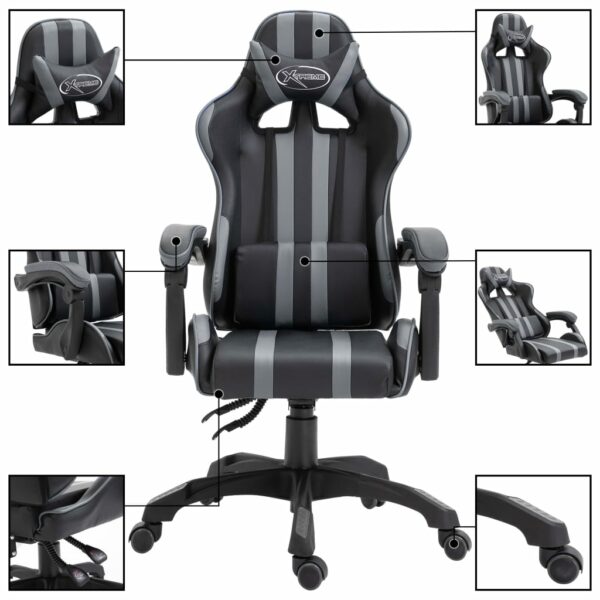 Cadeira de gaming couro artificial cinzento - Image 2