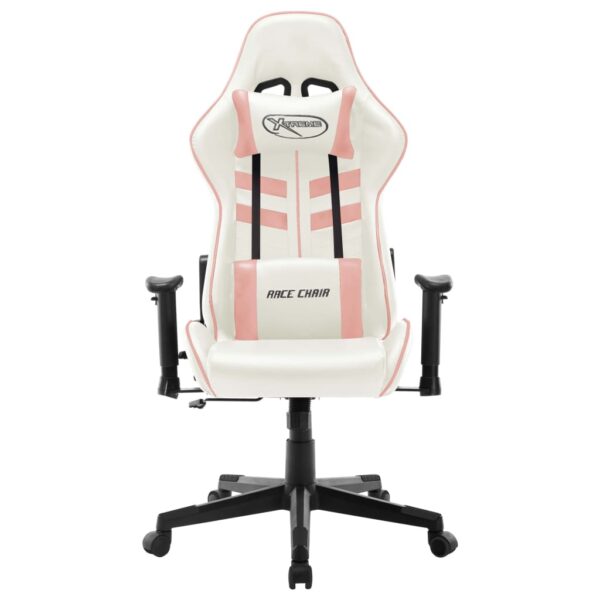 Cadeira de gaming couro artificial branco e cor-de-rosa - Image 2
