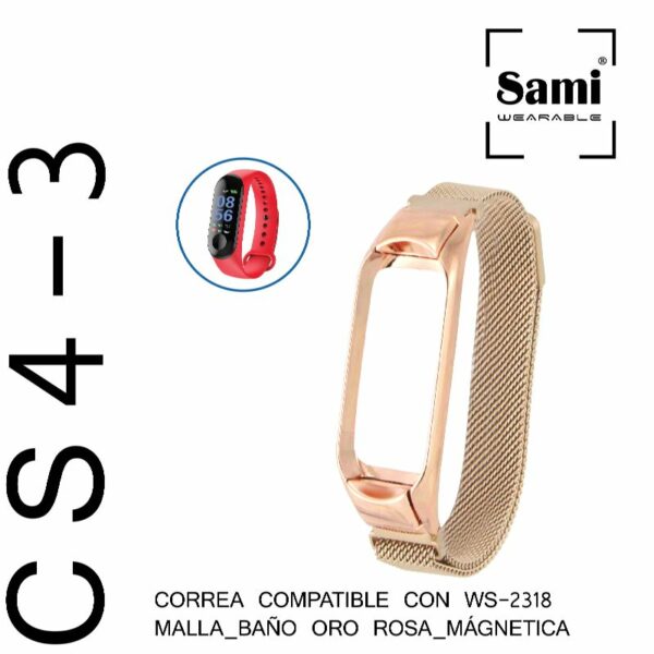 CORREA + CARCASA ACERO MILANESA MAGNETICA - ORO ROSA BAND 2-3