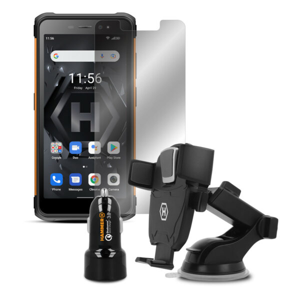 Pack móvil hammer rugerizado hamer iron 4 extreme 32gb 4gb negro y naranja + accesorios