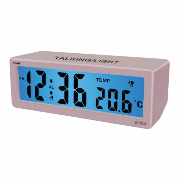 DESPERTADOR SAMI LCD - PARLANTE CASTELLANO - TERMO - ORO ROSA