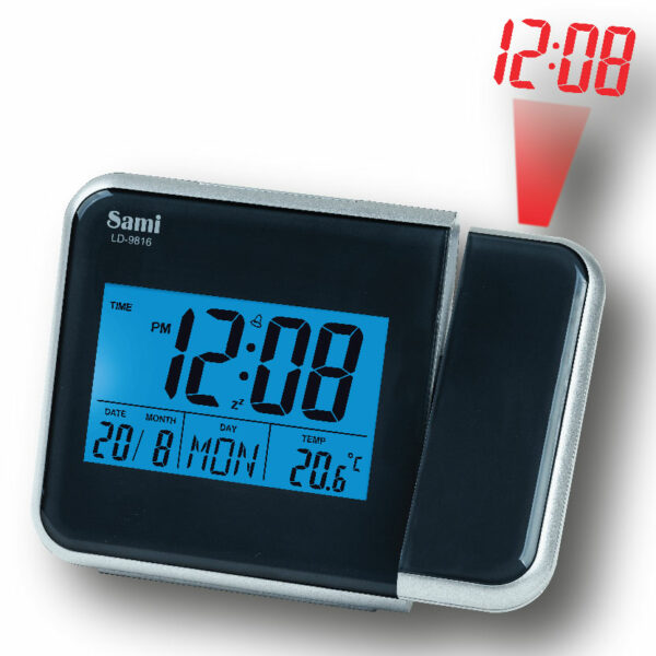 DESPERTADOR SAMI LCD CON PROYECCION A PILAS/ TERMO. NEGRO