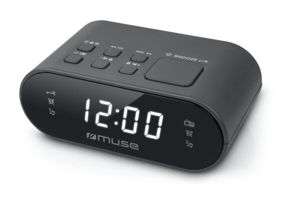 RADIO RELOJ MUSE FM CON 20 PRESINTONIAS CON PANTALLA - NEGRO