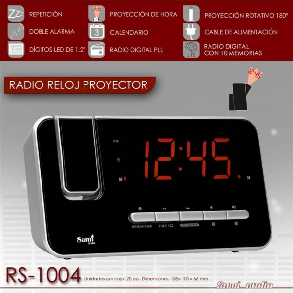 RADIO RELOJ SAMI RECT. PROYECTOR ROTATIV 2 AL.MEM