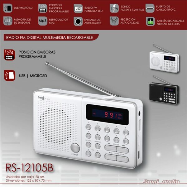 RADIO SAMI FM DIGITAL BLANCO MEDIANO RECARGABLE
