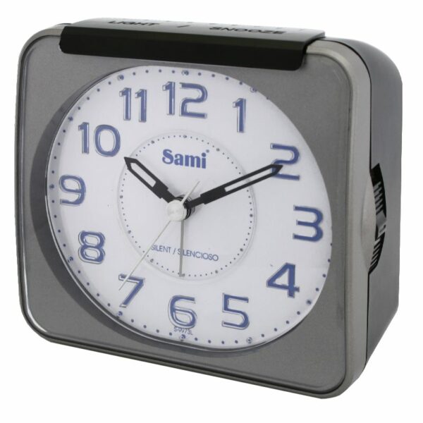DESPERTADOR SAMI CAMPANA SILENCIO LUZ AZUL PLATA OSCURO