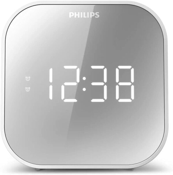 RADIO RELOJ PHILIPS - ALARMA DUAL Y USB DE CARGA - PANTALLA ESPEJO