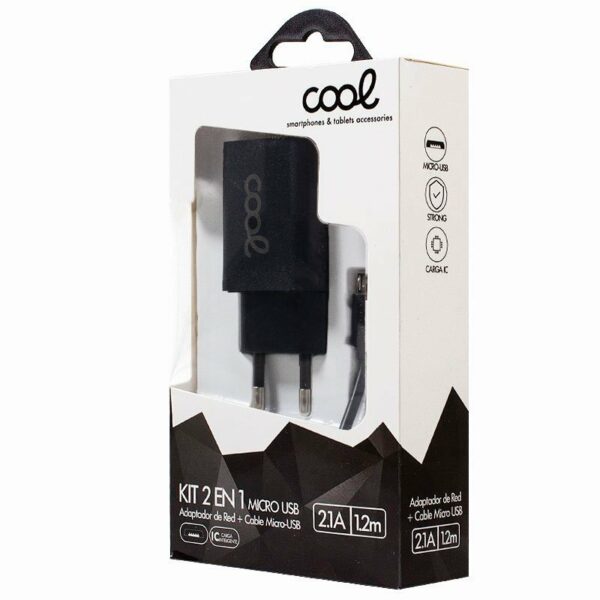 Cargador Red Conector Micro-usb COOL Universal 2.1Amp Kit 2 en 1 Negro - Image 2