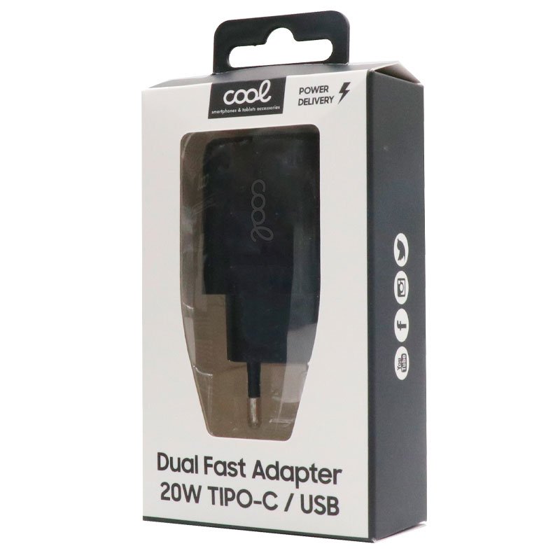 Cargador Red Universal Fast Charger (PD) Dual Tipo-C / USB COOL (20W) Negro - Image 3
