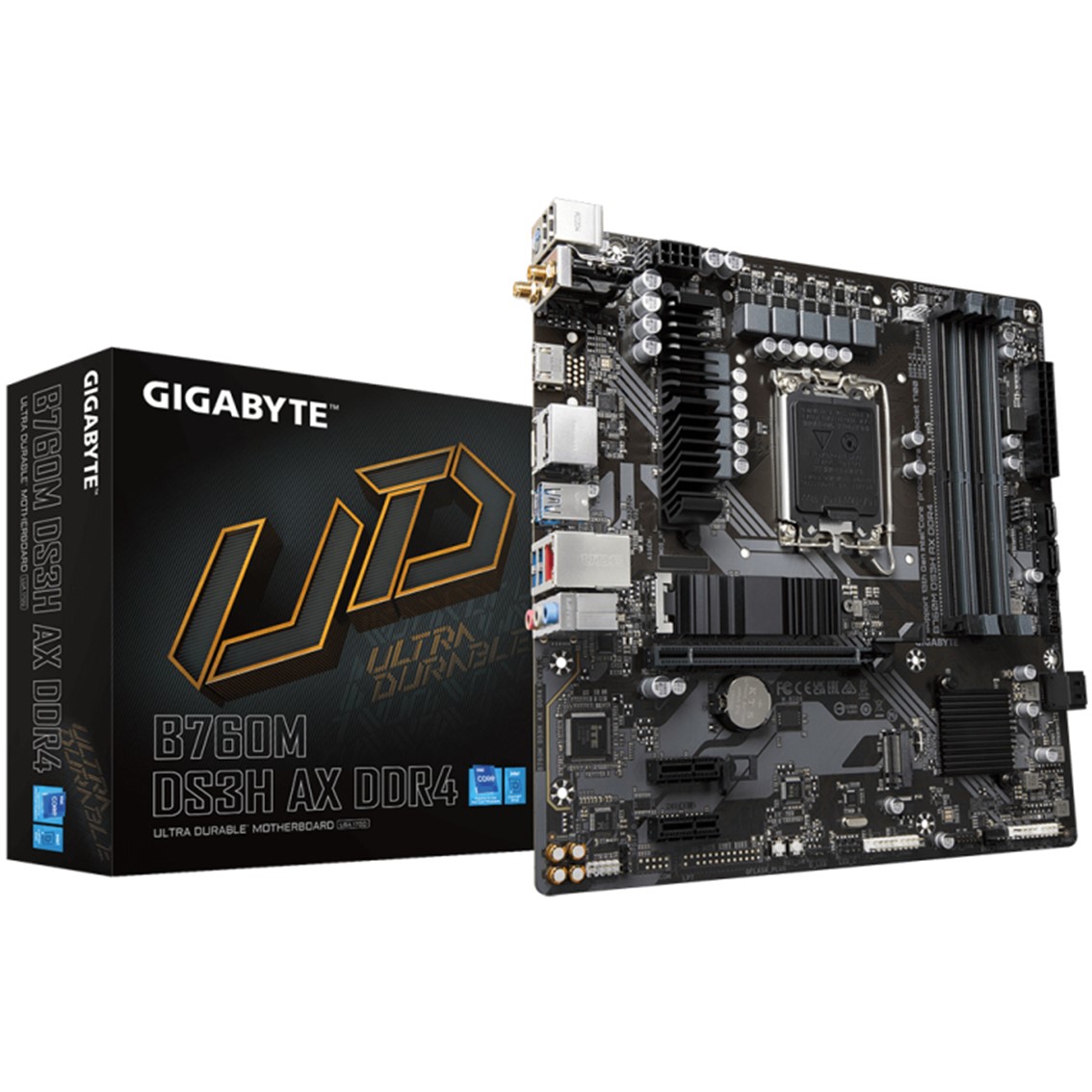 Placa base gigabyte b760m ds3h ax 1700 matx - 4 x ddr4 - 4 x sata - 3 x usb 3.2 - 2 x usb 2.0 - 1 x usb tipo c