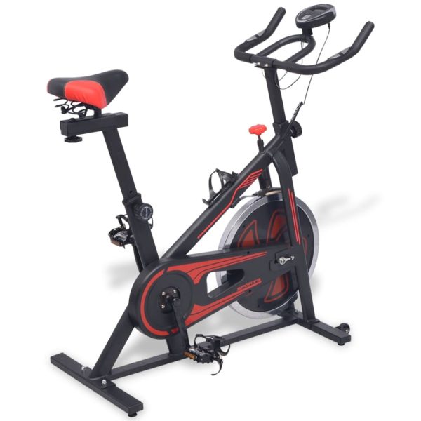 Bicicleta de treino c/ sensores de pulso preto e vermelho