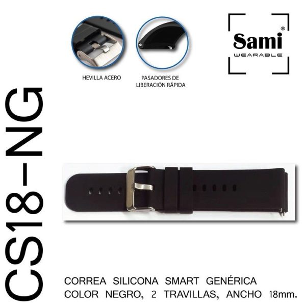 CORREA COMPATIBLE SMARTWATCH 18MM PASADOR NEGRO