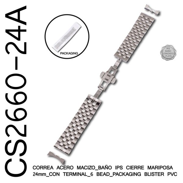 CORREA ACERO MACIZO 24mm CIERRE MARIPOSA