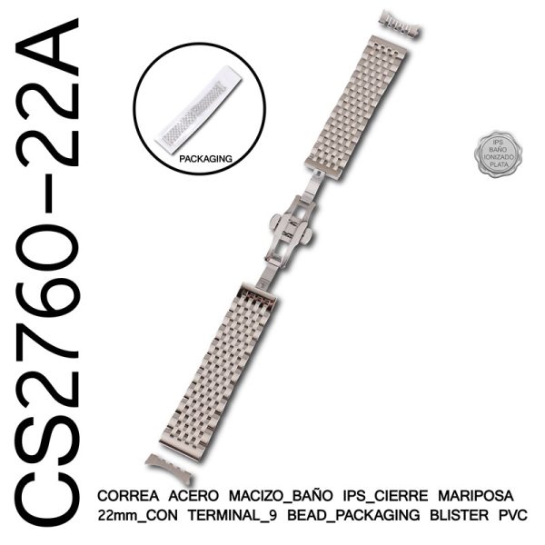 CORREA ACERO MACIZO 22mm CIERRE MARIPOSA