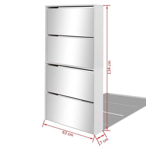 Sapateira de 4 divisórias com espelho branco 63x17x134cm - Image 4