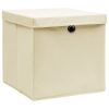 Caixas de arrumação com tampa 10 pcs 32x32x32 cm tecido creme - Image 2