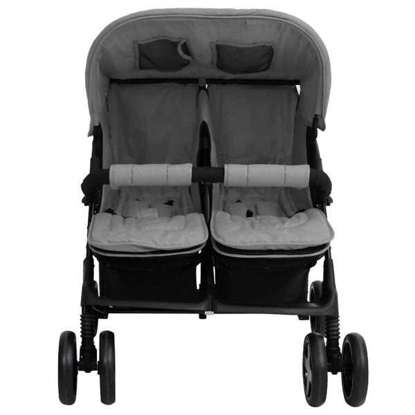 Carrinho de bebé para gémeos aço cinzento-claro - Image 2