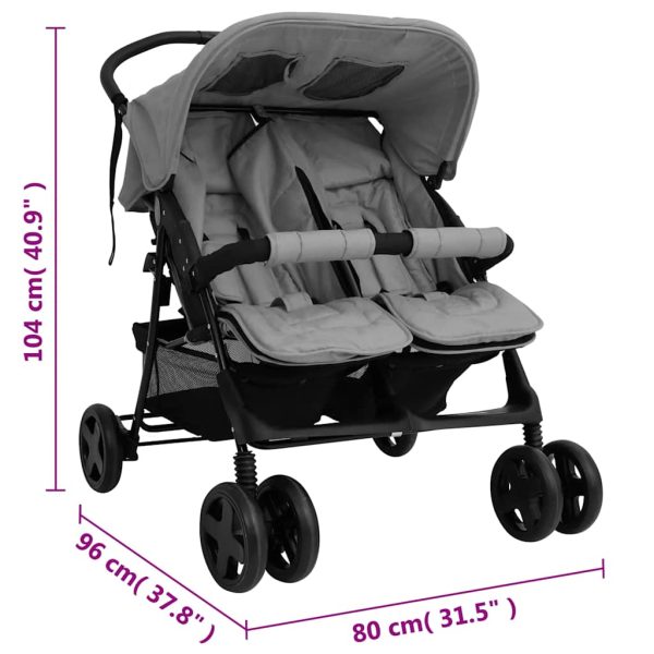 Carrinho de bebé para gémeos aço cinzento-claro - Image 12