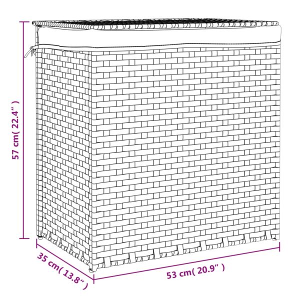 Cesto p/ roupa suja c/ 2 secções 53x35x57 cm vime PE cinzento - Image 8