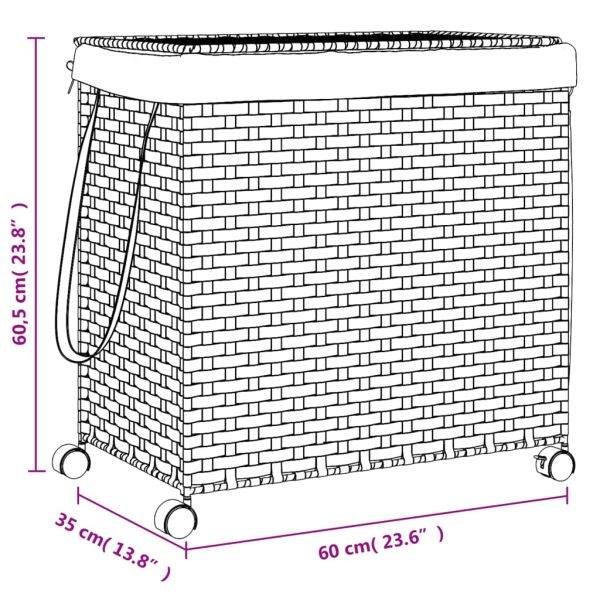 Cesto para roupa suja com rodas 60x35x60,5 cm vime branco - Image 9