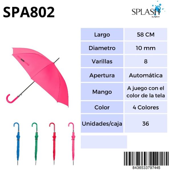 PARAGUAS SPLASH SRA LARGO ANTIVIENTO LISO COLORES MANGO COL