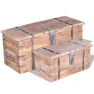Conjunto de arcas de arrumação 2 pcs madeira maciça de acácia