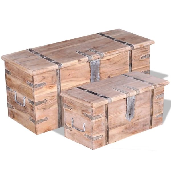 Conjunto de arcas de arrumação 2 pcs madeira maciça de acácia