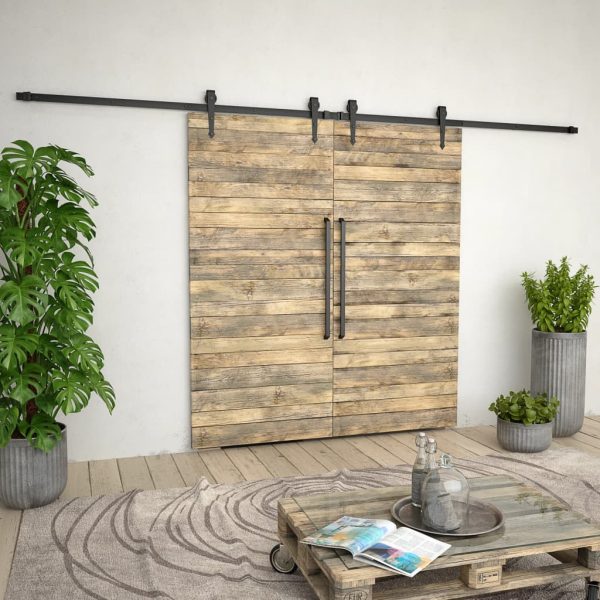 Kit de ferragens para porta deslizante 2x183 cm aço preto - Image 2