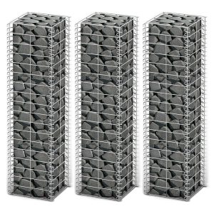 Conjunto de gabiões 3 pcs arame galvanizado 25 x 25 x 100 cm