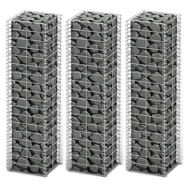 Conjunto de gabiões 3 pcs arame galvanizado 25 x 25 x 100 cm