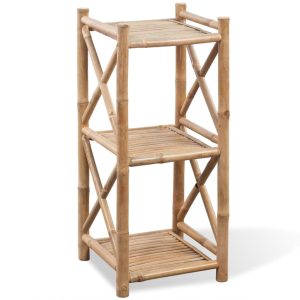Estante de bambu quadrada com 3 prateleiras