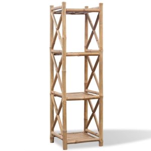 Estante de bambu quadrada com 4 prateleiras