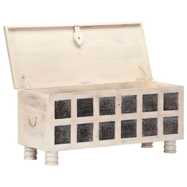 Caixa de arrumação 110x40x45 cm madeira de acácia maciça branco - Image 2