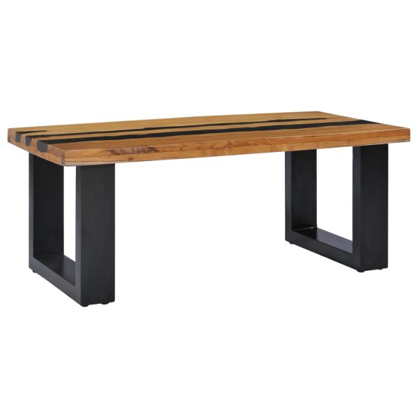 Mesa de centro 100x50x40 cm madeira de teca maciça e pedra lava - Image 2