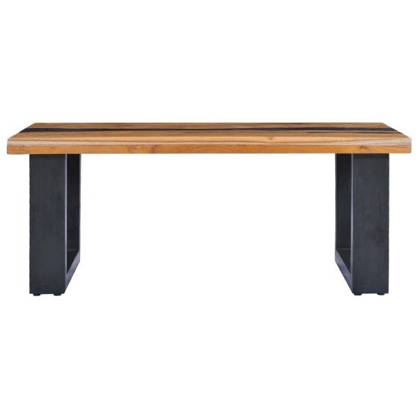 Mesa de centro 100x50x40 cm madeira de teca maciça e poliresina - Image 3