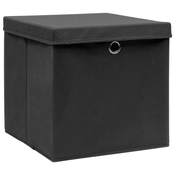 Caixas de arrumação com tampas 10 pcs 32x32x32 cm tecido preto - Image 2