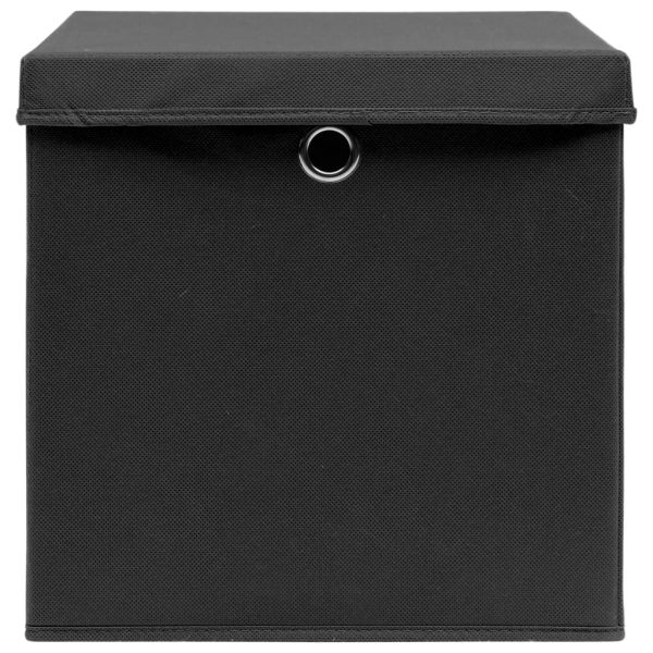 Caixas de arrumação com tampas 10 pcs 32x32x32 cm tecido preto - Image 3