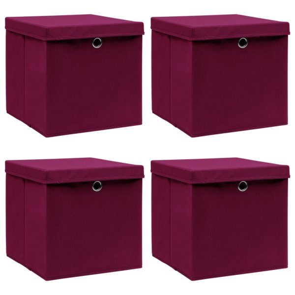 Caixas arrumação c/ tampas 4pcs 32x32x32cm tecido vermelho esc.