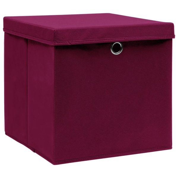 Caixas arrumação c/ tampas 4pcs 32x32x32cm tecido vermelho esc. - Image 2