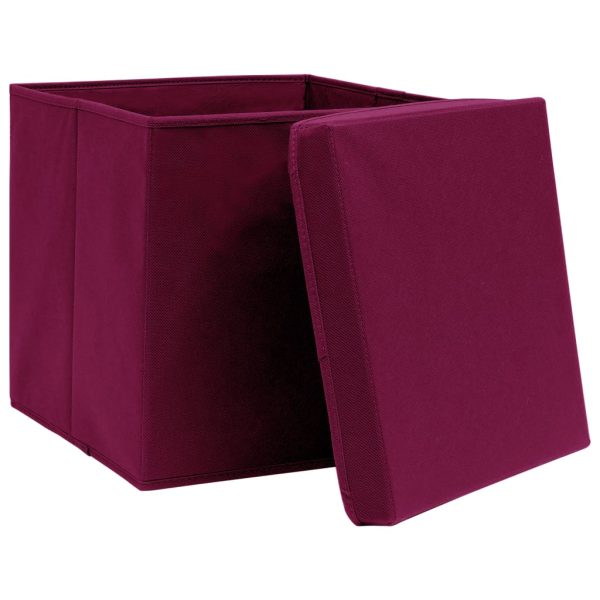 Caixas arrumação c/ tampas 4pcs 32x32x32cm tecido vermelho esc. - Image 3