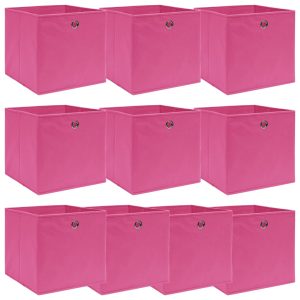 Caixas de arrumação 10 pcs 32x32x32 cm tecido rosa