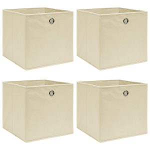 Caixas de arrumação 4 pcs 32x32x32 cm tecido creme