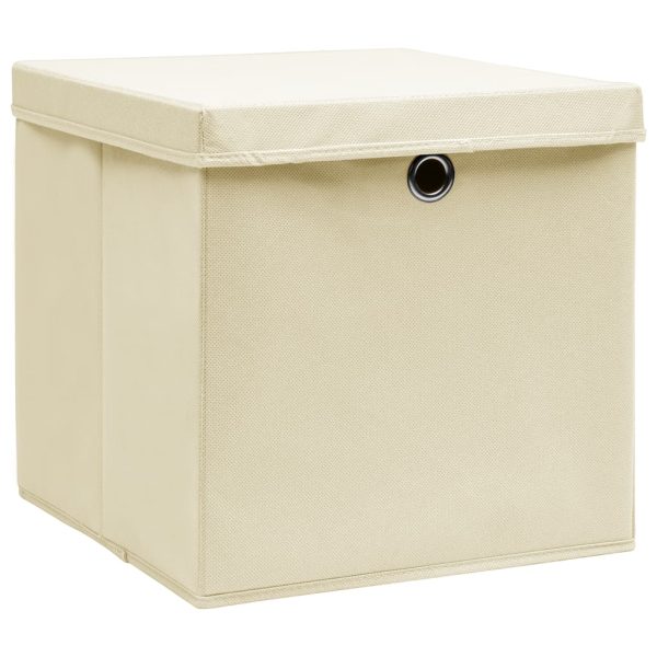 Caixas de arrumação com tampa 10 pcs 32x32x32 cm tecido creme - Image 2