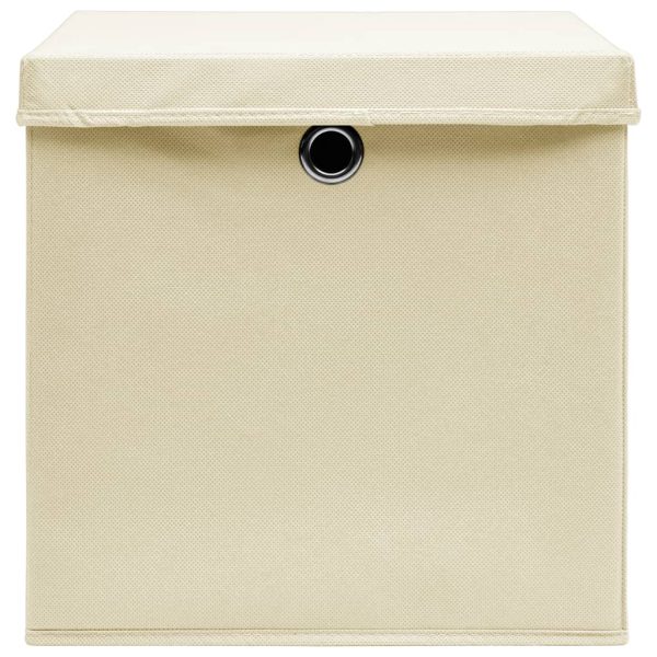 Caixas de arrumação com tampa 10 pcs 32x32x32 cm tecido creme - Image 3