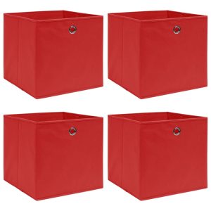 Caixas de arrumação 4 pcs 32x32x32 cm tecido vermelho