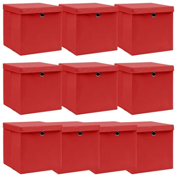 Caixas de arrumação com tampas 10pcs 32x32x32cm tecido vermelho
